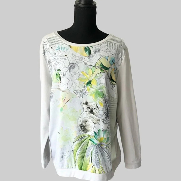 Olsen Rain Forest Animals Print Satin French Terry Mixed  Media Sweatshirt - Picture 1 of 14